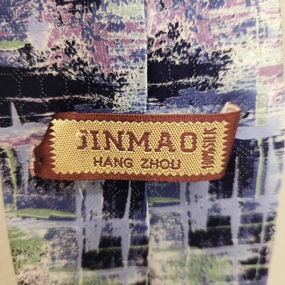 Vintage JINMAO Hang Zhou Silk Tie Retro 90's 00s Abstract Print Classic Bold